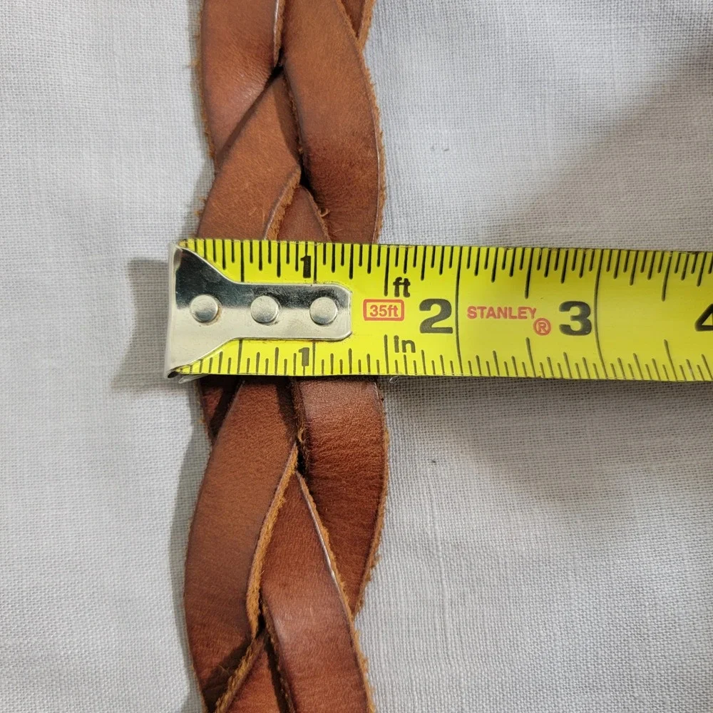 Chaps Brown Braided Leather Belt with Gold Buckle